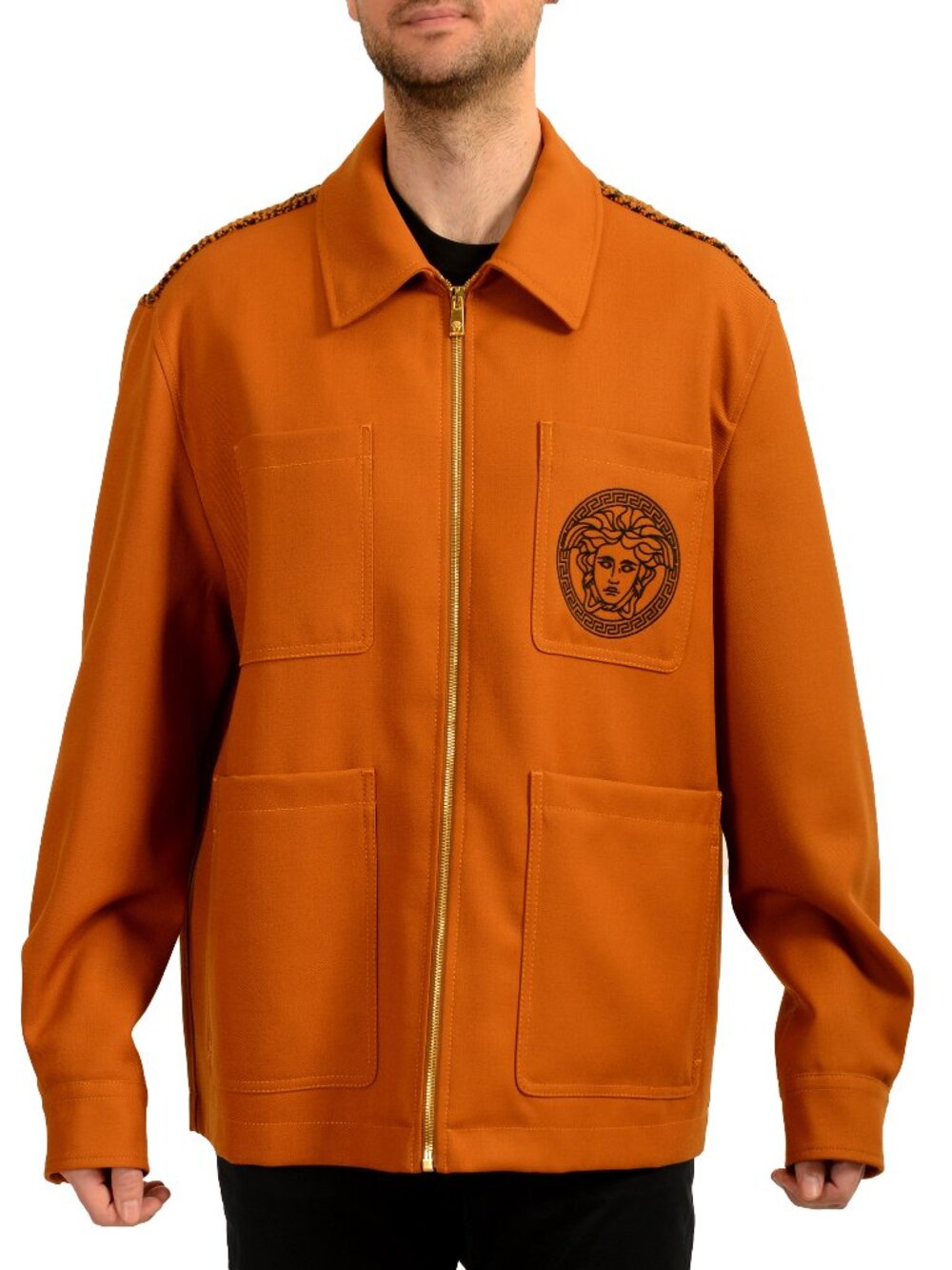 Versace Men's Medusa Logo Print 100% Wool Full Zip Jacket US 2XL IT 56